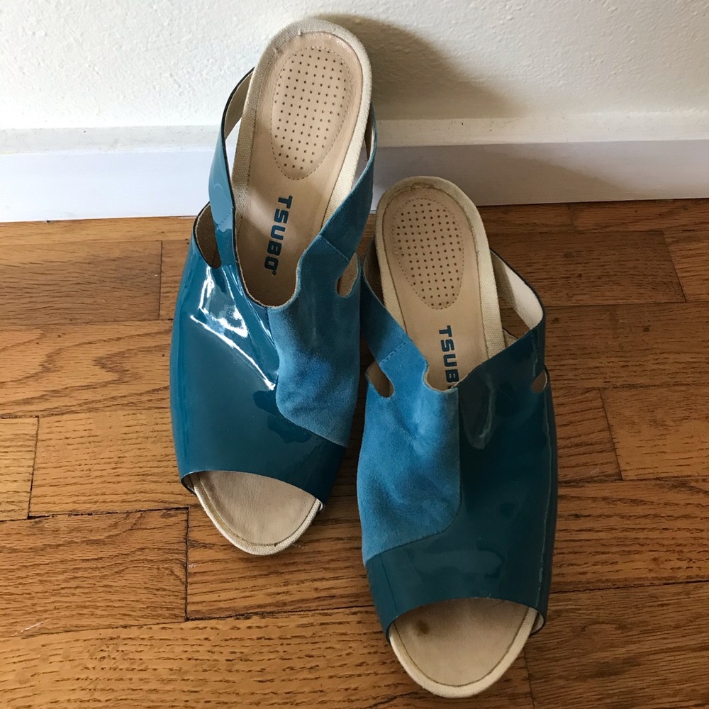 Blue wedge heels